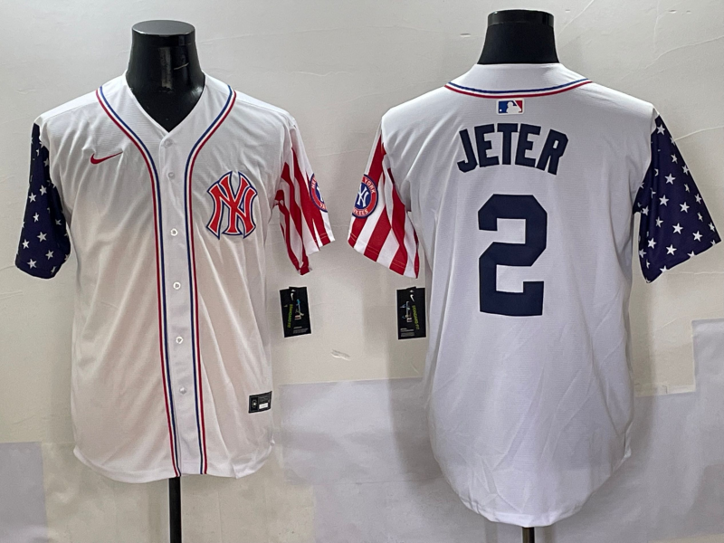 Men 2025  MLB New York Yankees #2 Jeter white jersey style 6